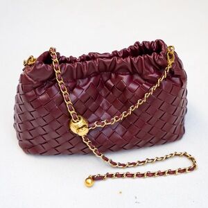 New!!! Burgundy Pouch leather handbag with adjustable strap and gold hardware